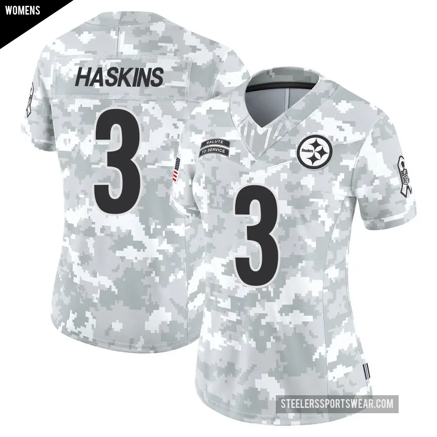 Women's Pittsburgh Steelers ＃3 Dwayne Haskins Arctic Camo Limited 2024 Salute to Service Jersey