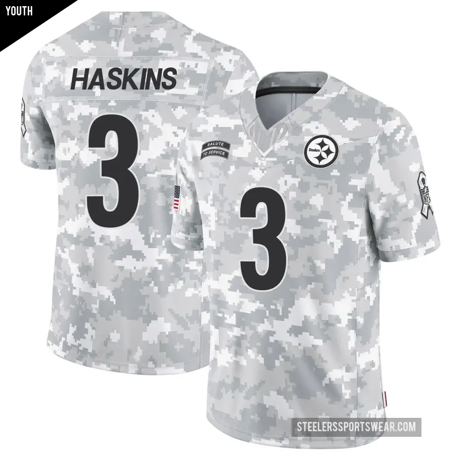 Youth Pittsburgh Steelers ＃3 Dwayne Haskins Arctic Camo Limited 2024 Salute to Service Jersey