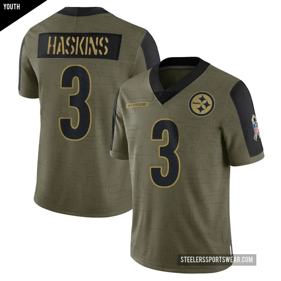 Youth Pittsburgh Steelers ＃3 Dwayne Haskins Olive Limited 2021 Salute To Service Jersey