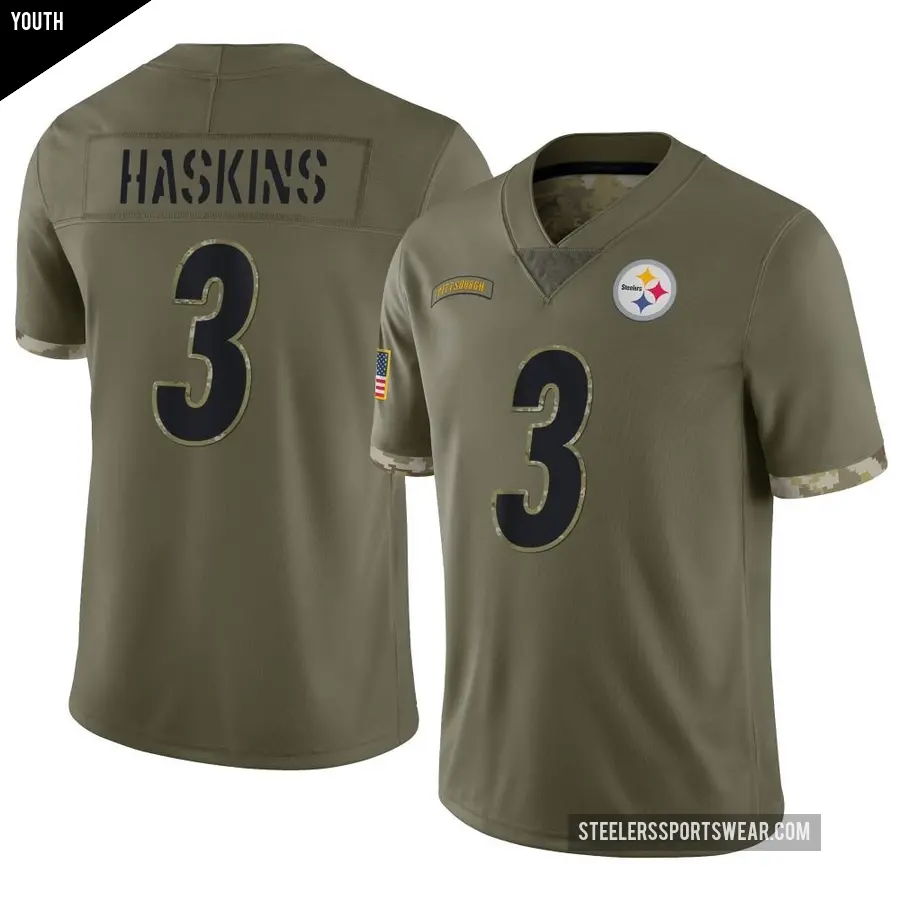 Youth Pittsburgh Steelers ＃3 Dwayne Haskins Olive Limited 2022 Salute To Service Jersey